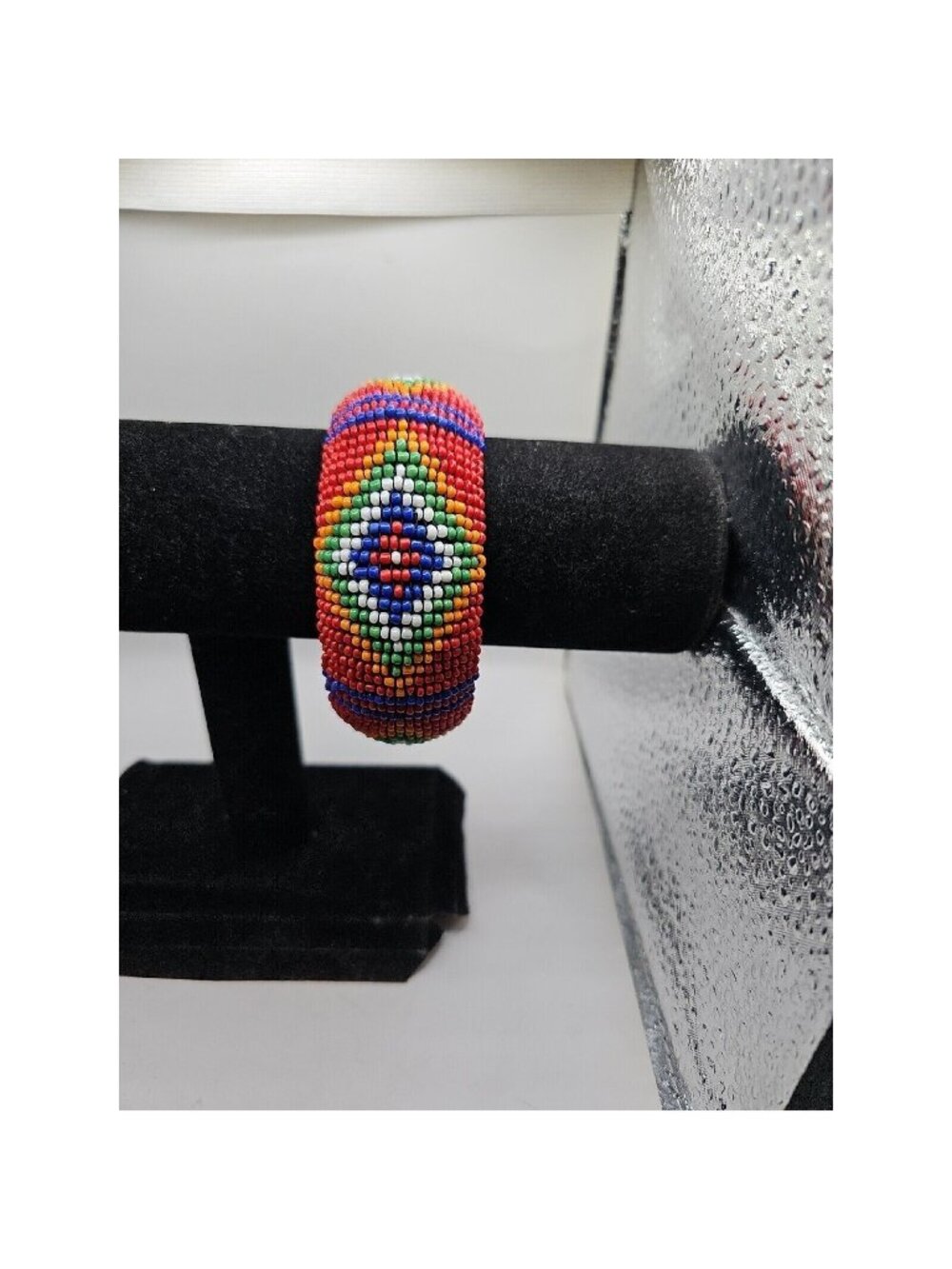 Bracelet Bangle Seed Beads Cloth Lined Red/orange/blue/green/white